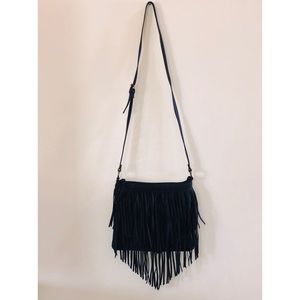 Black fringe cross body bag
